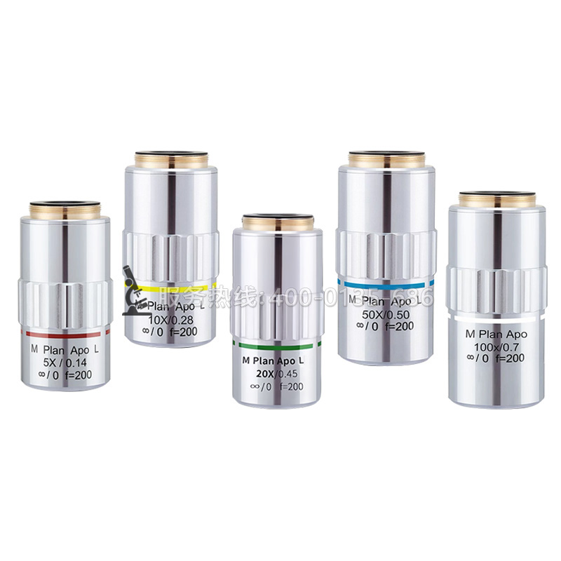 長(zhǎng)工作距離平場(chǎng)復(fù)消色差A(yù)PO金相物鏡2X 5X 10X 20X 50X 100X